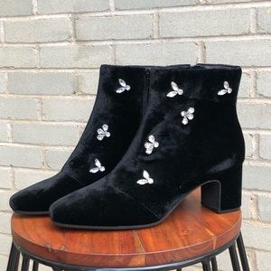 Anne Klein black velvet boots with jewels.